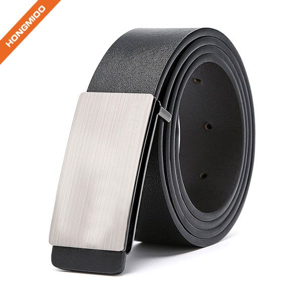 3.5cm Wide High Quality Silver Finish Plate Buckle Custom Top Grain Leather Belts