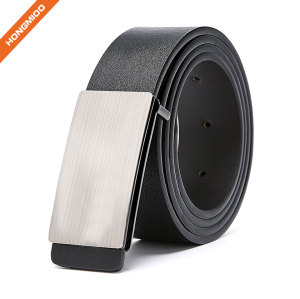 3.5cm Wide High Quality Silver Finish Plate Buckle Custom Top Grain Leather Belts