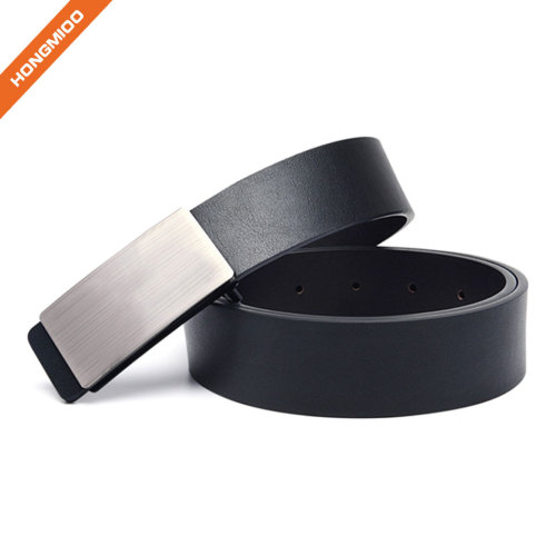 3.5cm Wide High Quality Silver Finish Plate Buckle Custom Top Grain Leather Belts
