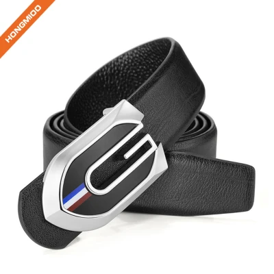 Men's Custom Design Full Grain Leather Business Plate Belts with Zinc Alloy Buckle