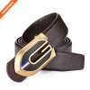 Men's Custom Design Full Grain Leather Business Plate Belts with Zinc Alloy Buckle