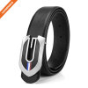 Men's Custom Design Full Grain Leather Business Plate Belts with Zinc Alloy Buckle