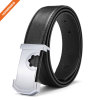 Men's Lines Gold Finish Plate Solid Buckle Genuine Cow Skin Leather Belt