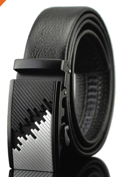 3.5cm Wide Men's Black Automatic Ratchet Leather Belt