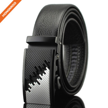 3.5cm Wide Men's Black Automatic Ratchet Leather Belt