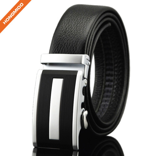 3.5cm Wide Men's Black Automatic Ratchet Leather Belt