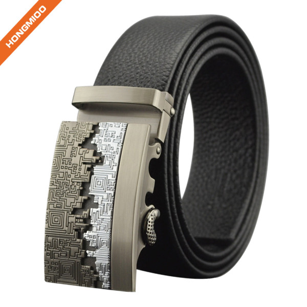 Adjustable Men's Ratchet Black Dress Belts With Automatic Slide Buckle