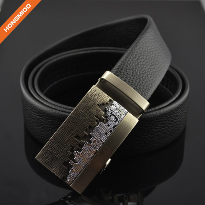 Adjustable Men's Ratchet Black Dress Belts With Automatic Slide Buckle