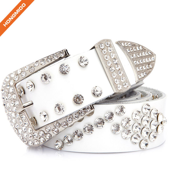 Fashion Women Rhinestone Buckle Belt Split Leather Rivet Jeans Waist Strap
