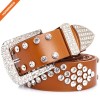 Fashion Women Rhinestone Buckle Belt Split Leather Rivet Jeans Waist Strap