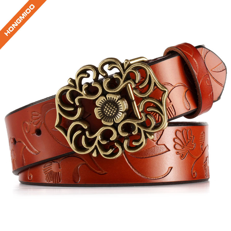 Genuine Leather Belts For Women Cowhide Embossing Desig... detail