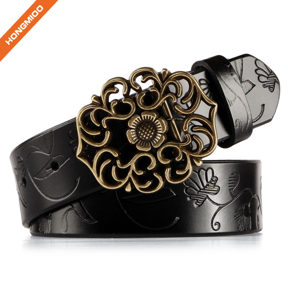 Genuine Leather Belts For Women Cowhide Embossing Desig... side