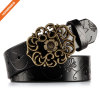 Genuine Leather Belts For Women Cowhide Embossing Design Carving Buckle Plus Size Strap
