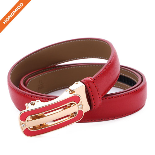 Colorful Split Leather Solid Women Skinny Automatic Buckle Belts