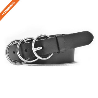 Three-Ring Metal Buckle Strap Lady Skinny Cowhide Genuine Leather Dress Belt