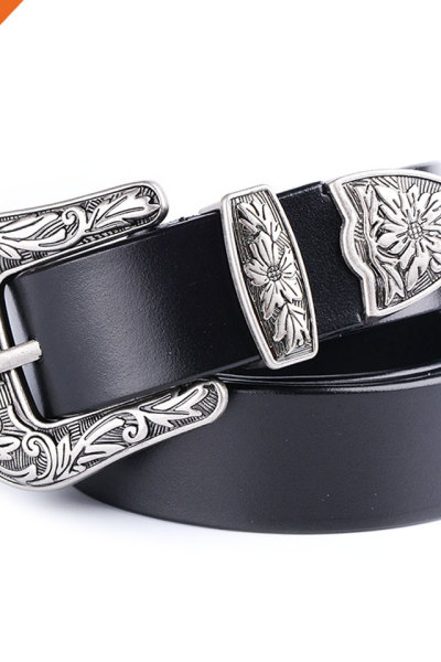 Ladies Vintage Western Leather Belts for Women Genuine Leather Belt