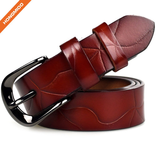 Mix Color Embossed Pattern Women Candy Genuine Leather Pin Buckle Belts