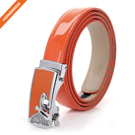Women Adjustable Leather Waist Belt Skinny Slide Ratchet Automatic Buckle Dress Belts with Alloy Trim to Fit