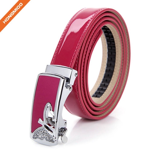 Women Adjustable Leather Waist Belt Skinny Slide Ratchet Automatic Buckle Dress Belts with Alloy Trim to Fit