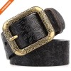 Womens Fashion Vintage Leather Belt With Single Double Flower Buckle