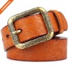 Womens Fashion Vintage Leather Belt With Single Double Flower Buckle
