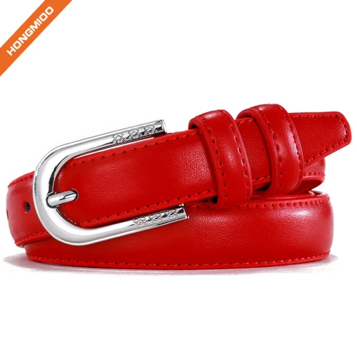 Split Leather Skinny Women Belt Thin Waist Belts for Dresses Up to 33"with Interlocking Buckle