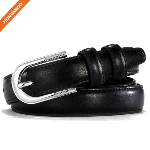 Split Leather Skinny Women Belt Thin Waist Belts for Dresses Up to 33"with Interlocking Buckle