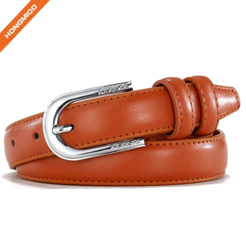 Split Leather Skinny Women Belt Thin Waist Belts for Dresses Up to 33"with Interlocking Buckle