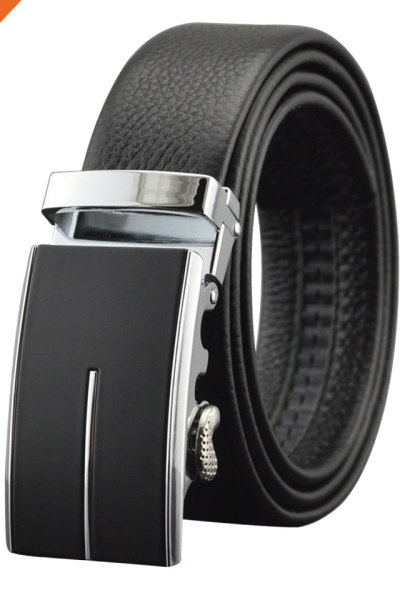 Men's Black Zinc Alloy Ratchet Genuine Leather Belts