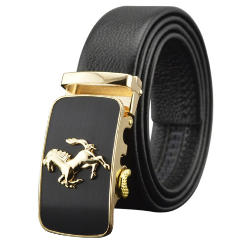 Full Grain Leather Horse Pattern Automatic Buckle Belt Men