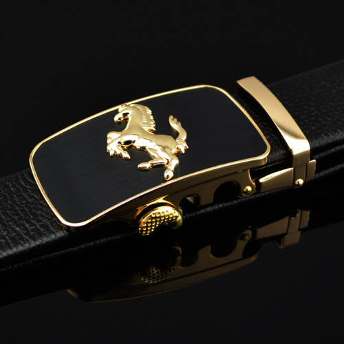 Full Grain Leather Horse Pattern Automatic Buckle Belt Men