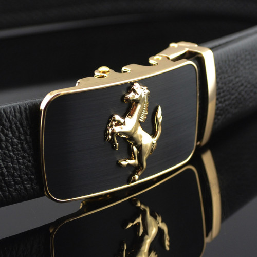 Full Grain Leather Horse Pattern Automatic Buckle Belt Men