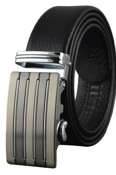 Men Designer Wide Adjustable Black Cowhide Leather Ratchet Belt