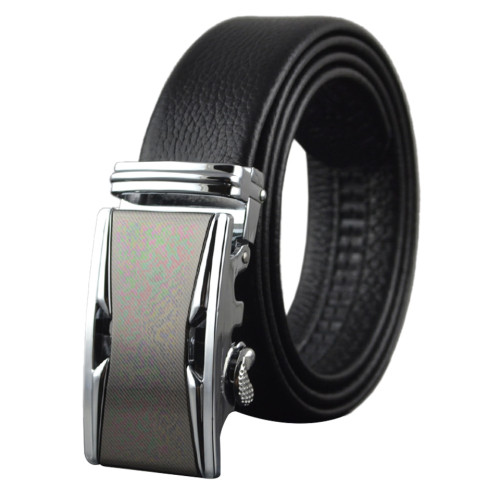 Mens Cowhide Adjustable Sliver Sliding Buckle Belt