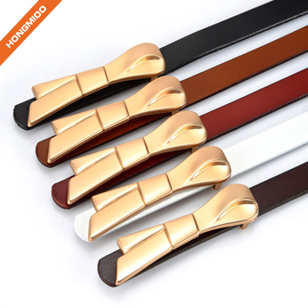 Women PU Skinny Leather Belt with Bow-knot Buckle