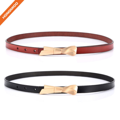 Women PU Skinny Leather Belt with Bow-knot Buckle