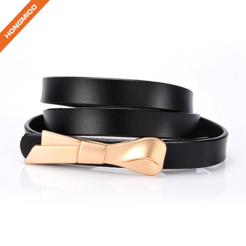 Women PU Skinny Leather Belt with Bow-knot Buckle