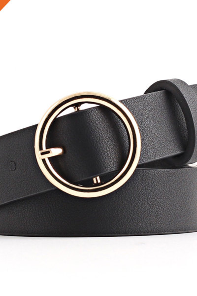 Women's Golden O Shape Pin Buckle Imitation Leather Belt