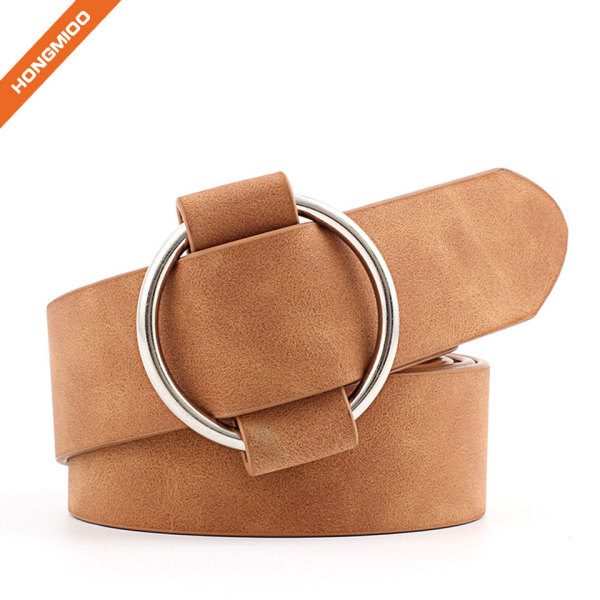 Fake Suede Leather Women's O Buckle Fancy Belt