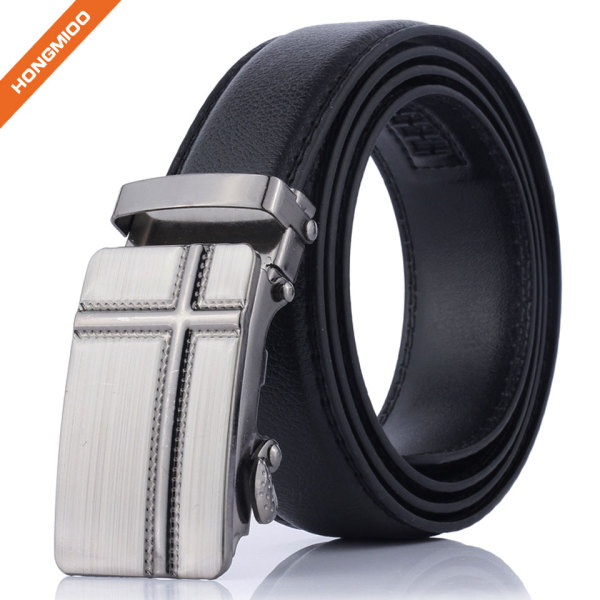 Black Imitation Leather Strap With Silver Finish Alloy Automatic Belt Buckles