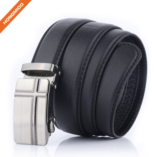 Black Imitation Leather Strap With Silver Finish Alloy Automatic Belt Buckles