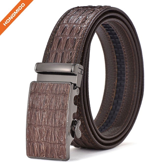 Crocodile Leather Embossed Belt PU Leather Ratchet Buck...