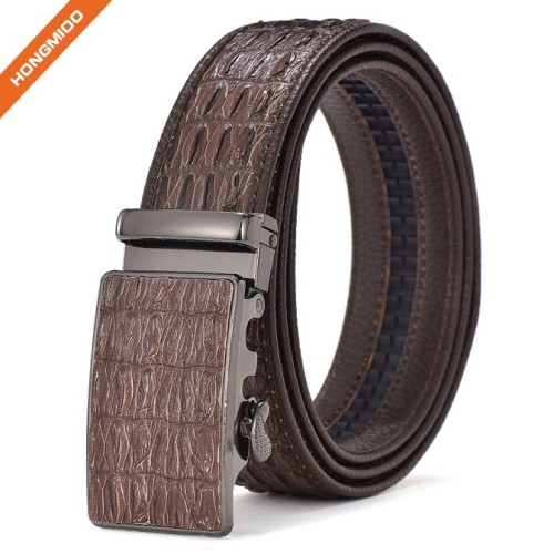 Crocodile Leather Embossed Belt PU Leather Ratchet Buckle Waist Belt