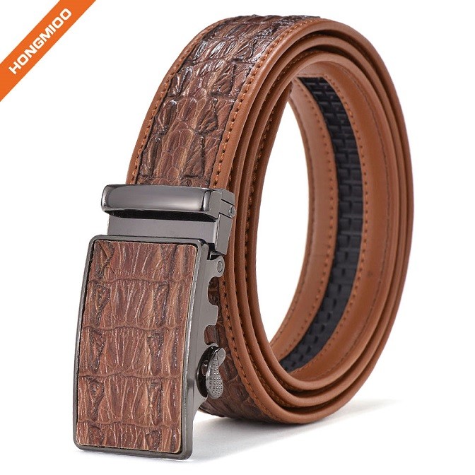 Crocodile Leather Embossed Belt PU Leather Ratchet Buck... detail