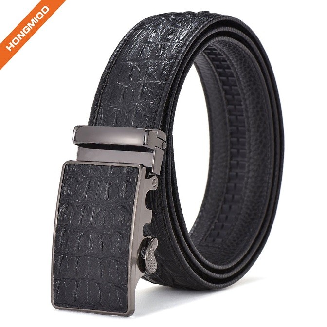 Crocodile Leather Embossed Belt PU Leather Ratchet Buck... side