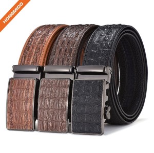 Crocodile Leather Embossed Belt PU Leather Ratchet Buckle Waist Belt