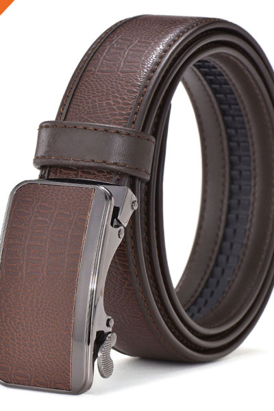 Men's Imitation Leather Ratchet Dress Belt with Automatic Slide Buckle