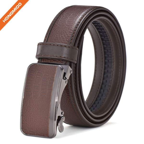 Men's Imitation Leather Ratchet Dress Belt with Automatic Slide Buckle
