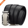 Men Faux Leather Belt With Automatic Metal Buckle Slide Ratchet Belt