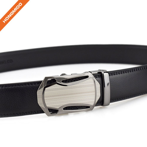 Men Faux Leather Belt With Automatic Metal Buckle Slide Ratchet Belt